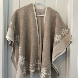 Beige & Ivory Open-Front Poncho Sweater